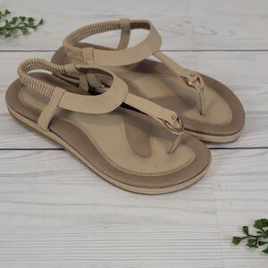 Siketu Beige T-Strap Comfort Sandals Womens Size 9